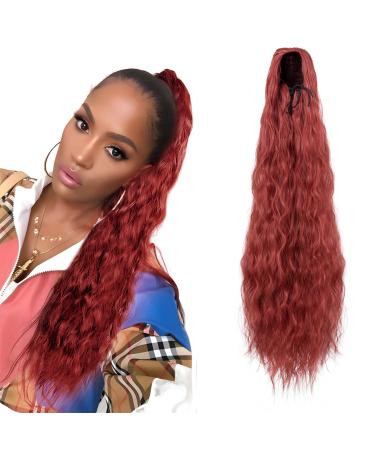 Ponytail Extension 32 Inch Drawstring Ponytail Hair Extensions for Women Long Curly Corn Wavy Ponytail Natural Wavy Synthetic Hairpiece for Women Daily Use Party Burgundy Red D-Burgundy Red