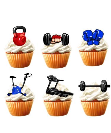 18pcs Gym Cupcake Toppers for Men Women Gym Happy Birthday Party Decorations Supplies Weightlifting Wrestling Bodybuilding Weight Lifting Sport Cake Decorations