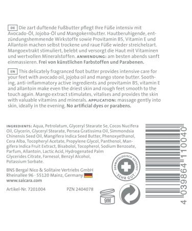 Saicara Foot Butter 150ml - Intensive Foot Care with Avocado Oil for Soft Smooth Feet | International Shipping - Buy Online on GoSupps.com