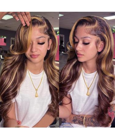 Honey Brown Ombre Human Hair Lace Front Wig 26 Inch Brazilian Body Wave 180% Density - Pre Plucked with Baby Hair - Buy Online on GoSupps.com