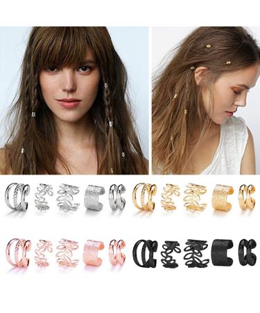 20 PCS 5 Styles Hair Braids Dreadlock  Non-Piercing Ear Clip Beard Beads Cuffs Clip Hair for Women Men Hair Accessories Styling Jewelry Tools (Gold/Silver/Black/Rose Gold)