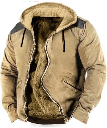 Buy Hanxiulin Oversized Plush Jacket for Men | Warm Lightweight Quilted Winter Coat - Khaki XL - Buy Online on GoSupps.com