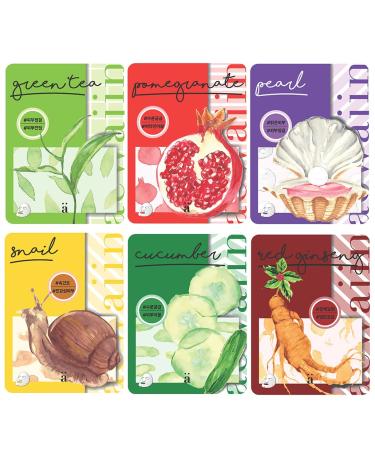 Korean Skin Care Face Masks Sheet - Facial Natural Ampoule Set (pack of 6) - Skincare Treatment Beauty Products for Women, men, teen girl - Hydrating Moisturizer