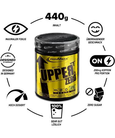 Ironmaxx Upper Zero Lemon 440g | Sugar-Free Training Booster with L-Citrulline L-Arginine Taurine L-Glutamine & Green Tea Extract | 200mg Caffeine per Serving | International Shipping Available - Buy Online on GoSupps.com