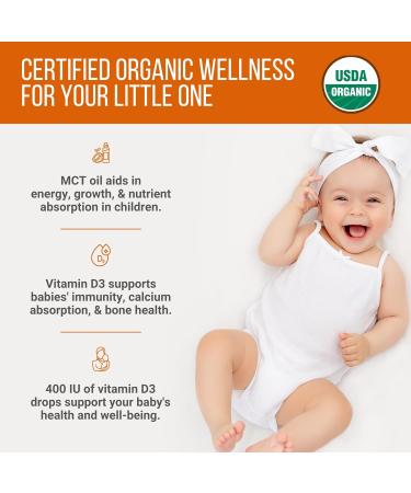Organic Vegan 400IU Vitamin D3 120 Drops Baby Drop for Infants & Toddlers | USDA Organic Non-GMO Plant-Based No Additives or Preservatives All Natural Made in UK Organic Baby Drops - 400IU - Buy Online on GoSupps.com