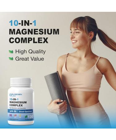 Puregen Labs 10 in 1 Magnesium Complex 500mg with B6-120 Veggie Capsules High Absorption and Bioactivity Non-GMO NO Gluten and Dairy - Buy Online on GoSupps.com