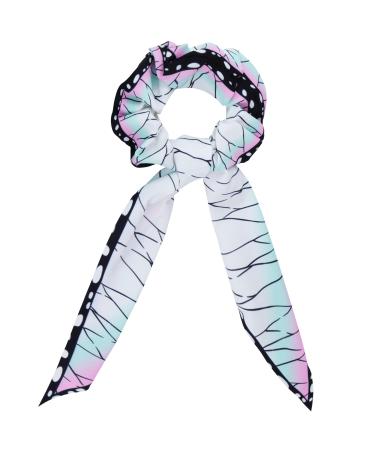 Roffatide Anime Hair Scrunchies with Tail Kochou Shinobu Hair Scarf with Bow Elastic Ties Bands Hair Bobbles Ponytail Holder for Women or Girls Hair Accessories Demon Slayer C