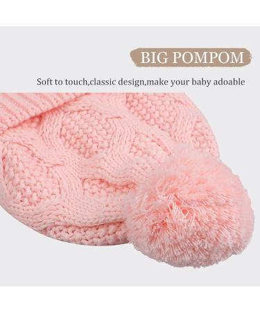 Pesaat Knitted Baby Winter Beanie Earflap Hat | Fleece Lined Beanies with Pompom | Infant Toddler Boys Girls | 0-6 Months Skin Pink - Buy Online on GoSupps.com