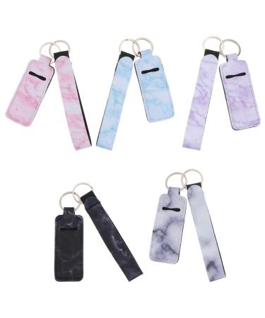 Luxshiny 10 pieces marble lipstick holder sleeve chapstick bag neopren lipstick bracelet lanyard chapstick keygalef volcano bond elastic lip balm for travel accessories