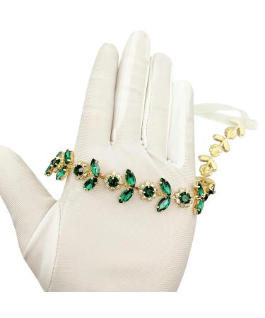 PrettyLife Green Crystal Bridal Headpiece | Rhinestone Wedding Headband for Bride | Gold Hair Accessories - Buy Online on GoSupps.com