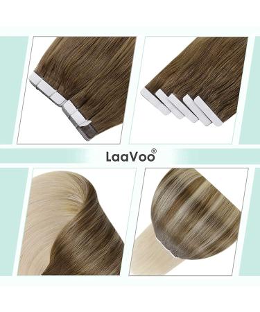 LAAVOO Real Hair Tape Extensions - Balayage Blonde #8/59 30cm 20PCS Remy Double-Sided Invisible Light Brown Ombre - Shop Internationally - Buy Online on GoSupps.com