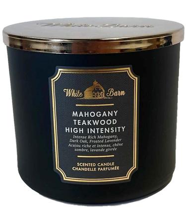 White Barn Candle Company Bath and Body Works 3-Wick Scented Candle w/Essential Oils - 14.5 oz - Mahogany Teakwood (High Intensity - Black)