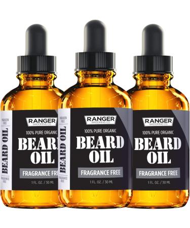 Ranger Grooming Co Fragrance-Free Beard Oil 1 oz - 100% Pure Natural Conditioner for Groomed Beards and Moisturized Skin - Buy Online on GoSupps.com