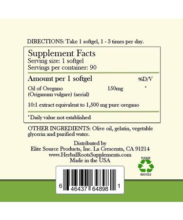 Herbal Roots Oil of Oregano Softgel Capsules - Extra Strength 150mg - Made in USA - 90 Easy to Swallow Capsules - Buy Online on GoSupps.com