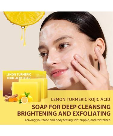 Lemon Turmeric Kojic Acid Soap Kojic Acid & Turmeric Soap for Face and Body Brightening Soap for Dark Spots Acne Lemon Acid for Deep Cleansing & Exfoliating Turmeric Glow Soap Bar 200g - Buy Online on GoSupps.com