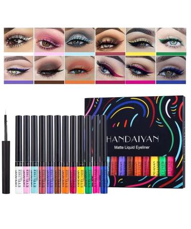 12PCs Colored Eyeliner pencil matt liner durable waterproof creamy gel-eyeliner soft eyeshadow slightly gliding-resistant mechanical colorful eyeliner (a)