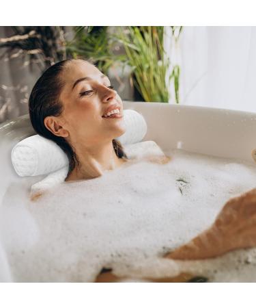 4D Air Mesh Bath Pillow for Tub - Neck & Back Support, Soft & Breathable, Quick Drying, Portable Headrest with 6 Suction Cups - White - Buy Online on GoSupps.com