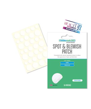 Medex Essentials Spot Patch & Blemish Face Patch with Salicylic Acid & Kaffoil Invisible Acne Patch Reduces The Appearance of Face Spots - Vegan Friendly Skincare - 34 Patches