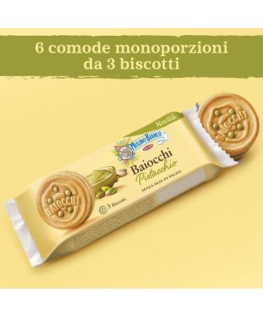 Mulino Bianco Pistachio Baiocchi Biscotti - Palm Oil-Free Breakfast or Snack - 6 Servings of 3 Cookies - Buy Online on GoSupps.com