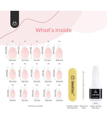 Beetles Press On Nails French Tip - Medium Almond Milky Pink 30pcs Reusable Glue-on Nail Kit with Quick-Drying Glue & File - Perfect Gift for Girls - Buy Online on GoSupps.com