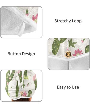 Green Cactus & Pink Flowers Hair Towels - Super Absorbent Quick Dry Hair Turbans 2 Pack for Women & Girls - Buy Online on GoSupps.com