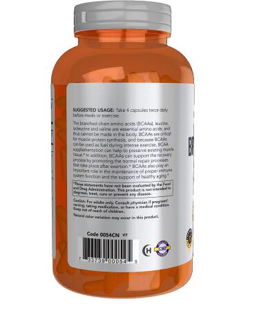 NOW Sports Nutrition BCAAs 240 Veg Capsules - Leucine, Isoleucine, Valine - 60 Servings - Buy Online on GoSupps.com