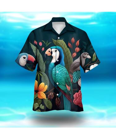 Men's Short Sleeve 3D Pattern Summer Dress Shirt in E-Black Hawaiian Style - Slim Fit Large - Buy Online on GoSupps.com