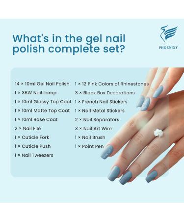 Gel Nail Polish Set with 36W UV/LED Lamp - 17pcs Azure Fantasy Starter Kit for Women | Blue Pink Soak Off Gel Polish Glossy Matte Finish Manicure Tools - Buy Online on GoSupps.com