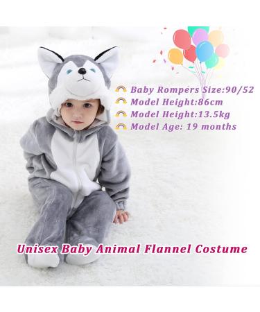 Doladola Unisex Baby Hooded Cartoon Animal Romper Grey Husky - Toddler Jumpsuit for 3.5-4.5 Years | Infant Pajama Outfit - Buy Online on GoSupps.com