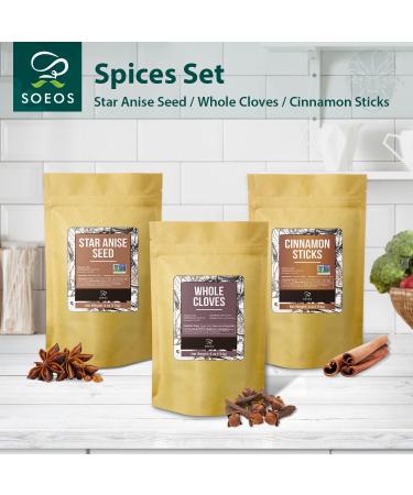 Soeos Cinnamon Sticks + Star Anise + Cloves 4oz Each, All Natural, No Preservative, Spice Sets - Starter Spice Set, Perfect Refill & Gift Set - Buy Online on GoSupps.com