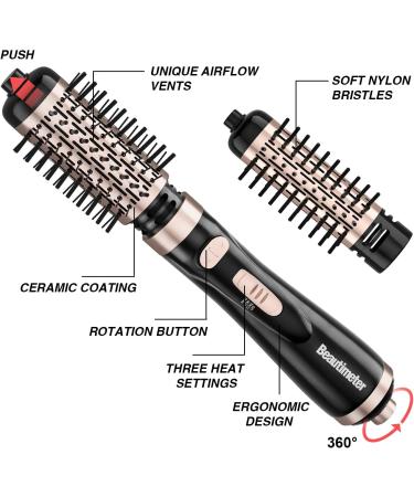 Beautimeter 3-in-1 Hair Dryer Brush Kit for Styling and Frizz Control | Negative Ionic Volumizer with Auto-Rotating Curling Brush | Black & Gold - Buy Online on GoSupps.com