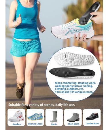 Memory Foam Insoles for Men & Women - Ergonomic Shock Absorption - Ultralight & Breathable Sports Insoles (2 Pairs) for Plantar Fasciitis - Sizes W 8-9 / M 6.5-7.5 - Black/White - Buy Online on GoSupps.com