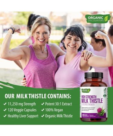 High Potency Organic Milk Thistle Extract 11,250mg - 120 Capsules | Vegan, Non-GMO, All-Natural | Rich in Silymarin Flavonoids - Buy Online on GoSupps.com