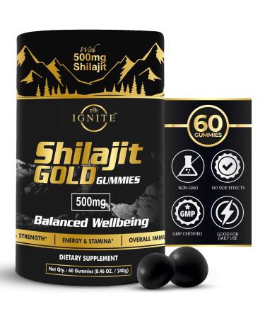 Pure Himalayan Shilajit Gummies 75%+ Fulvic Acid High Potency Gold Grade Blend for Energy Vitality & Immune Support Travel - Friendly Tamarind Flavor 60 Gummies