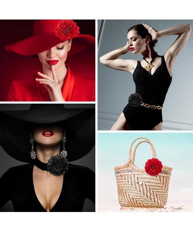 Bofunx 2-Piece Flower Hair Clips | Red & Black Brooch Hair Jewelry for Parties Weddings Halloween & Masquerades - Buy Online on GoSupps.com