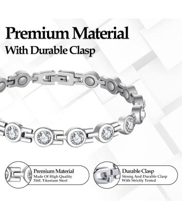 Magnetic Bracelet for Women | Titanium Steel with Cubic Zirconia | Ultra Strength Magnets | Jewelry Brazaletes | B-silver - Buy Online on GoSupps.com