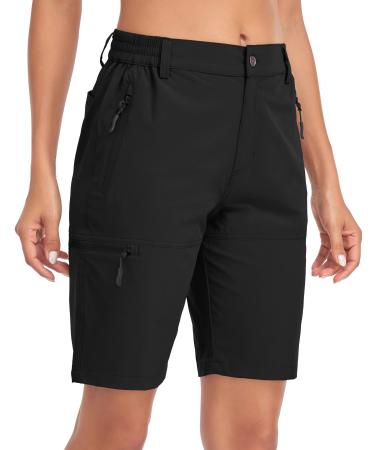 Nomolen Women's 10" Hiking Shorts Quick Dry Lightweight Golf Long Cargo Shorts Casual with Pockets for Travel Outdoor Black Large