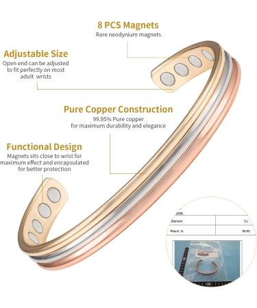 Adjustable Magnetic Copper Bangle Bracelets - 2PCS Tri Tone Design | Women's Day & Birthday Gift - Buy Online on GoSupps.com