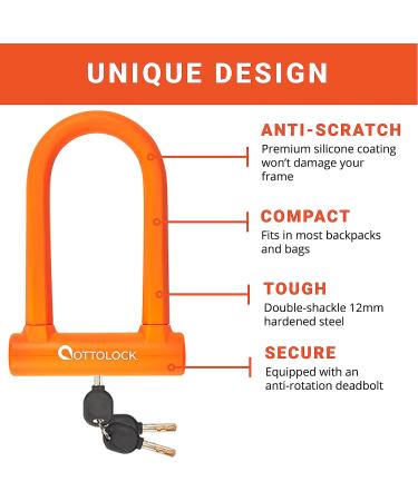 OTTOLOCK Sidekick Compact U-Lock | Lightweight Silicone-Coated Bike Lock in Orange - Buy Online on GoSupps.com