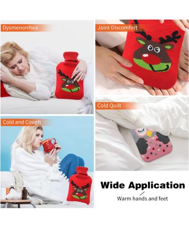 2 Pack Hot Water Bottles with Knit Cover - 2 Liters Rubber Water Bags for Pain Relief - Hot/Cold Therapy - Cartoon Deer & Owl Design - Buy Online on GoSupps.com