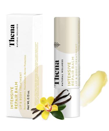 Thena Intensive Repair Balm Soothes Restores Softens Hydrates Moisturizes Protects Dry Chapped Lips Cuticles Irritated Skin 100% Natural Dry Skin Treatment Travel Size Vanilla 0.15 Ounce (Pack of 1)