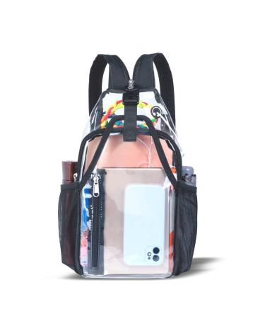 Mildbeer Small Clear Bag Stadium Approved Sling Backpack 7.5x3x15 Work Concert Festival Stadium Bag Transparent Purse for Women Men Black