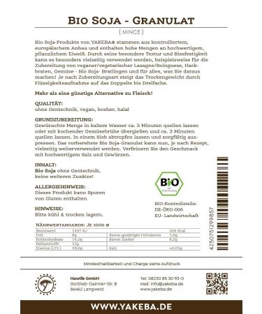 Yakeba Organic Soy Granules 500g | High-Quality Meat Substitute | TVP for Bolognese & Burgers | European Cultivation | Alternative to Sunflower Hack - Buy Online on GoSupps.com