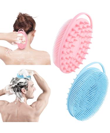 Silicone Body Scrubber Loofah - 2 in 1 Bath and Shampoo Brush 2 Pack Exfoliating Bath Body Brush for Shower Soft Silicone Body Scrub for Men Women Pink&Blue