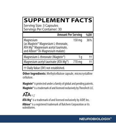 Neurobiologix MindMag Ultra with Magnesium L-Threonate for Men & Women Triple Action Magnesium Complex for Memory Calm Relaxation & Cognitive Performance Gluten Free Vegetarian 120 Capsules - Buy Online on GoSupps.com