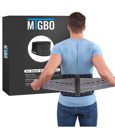 MTGBO Back Brace for Men Lower Back  Back Support Belt with 4 Stainless Steel Support Stays and Breathable Air Mesh for Lower Back Pain Relief  Sedentary  Sciatica  Work  Lifting(L 35-43) Lower Back Brace Large