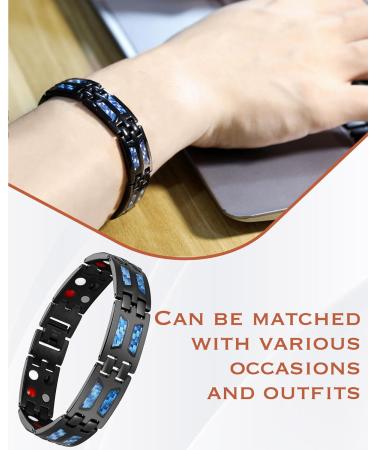 Jeracol Titanium Steel Magnetic Bracelet for Men - Blue Carbon Fiber 4 Element - Adjustable with Tool & Gift Box - Buy Online on GoSupps.com