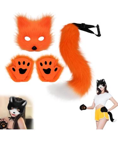 Cat Mask and Therian Tail Set Furry Fox Mask Furry Fox Set Furry Mask Fox Mask Mask Fox Costume Cosplay Costume Fox Costume Halloween Mask Tail and Furry Claws Plush Mask Fluffy Claw Gloves