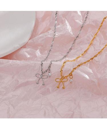 Oralgo Exquisite Hollow Bowknot Adjustable Necklace | Statement Trailer Necklace in Gold for Special Occasions - Buy Online on GoSupps.com