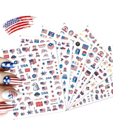 4th of July Nail Art Stickers  American Flag Patriotic Independence Day Nail Decals  3D Self-Adhesive USA Flags Heart Star Nail Design I Love America for Memorial Day DIY Nail Decoration I Flags